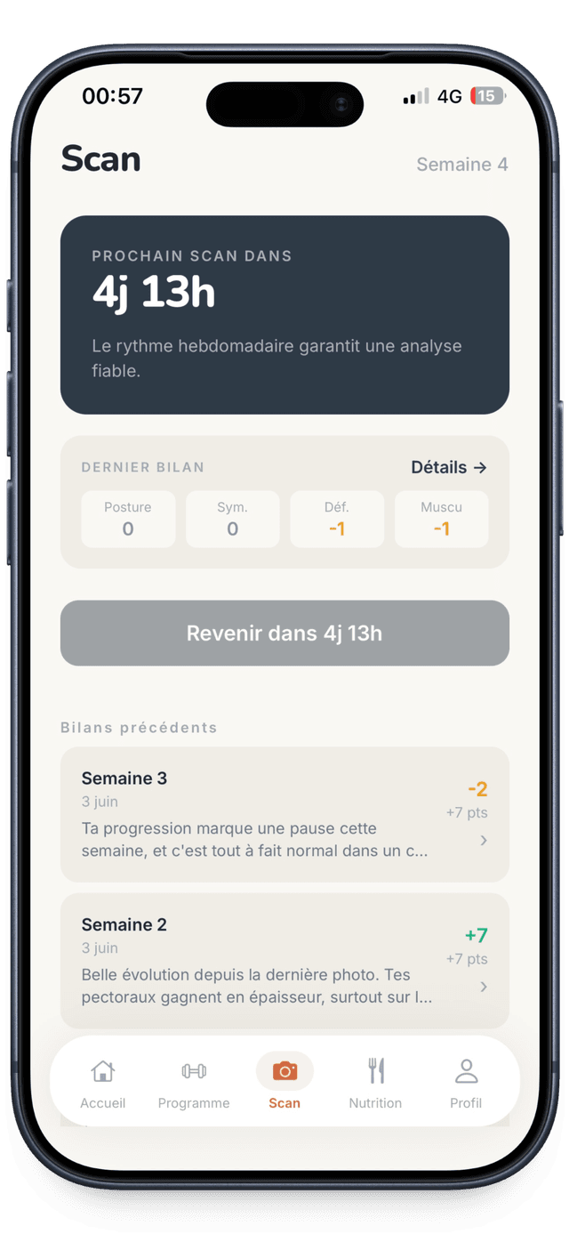Scan corporel IA dans l'application Bodeo